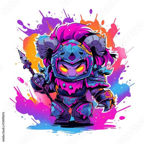 Strong Fighter game character with spear. Strong game hero