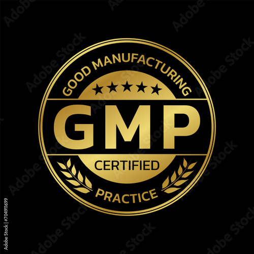 GMP certified icon or logo. Good manufacturing practice stamp or badge. Vector illustration.