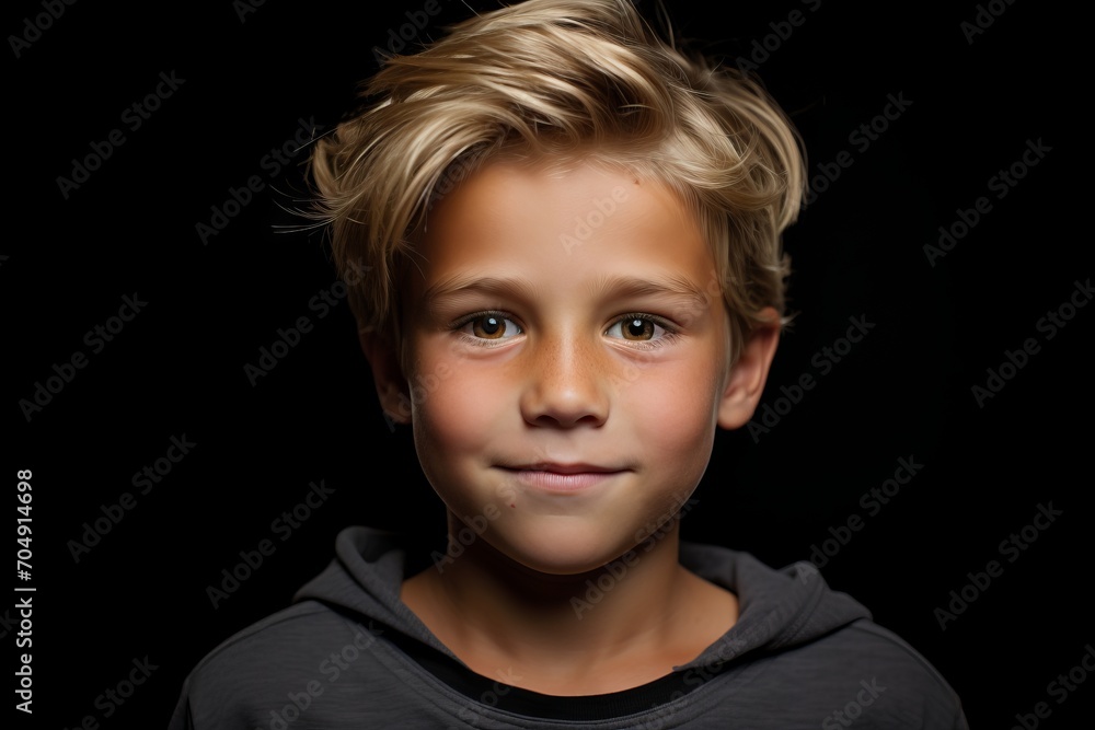 Portrait of a boy with blond hair on a black background. Portrait of a boy with blond hair on a black background.