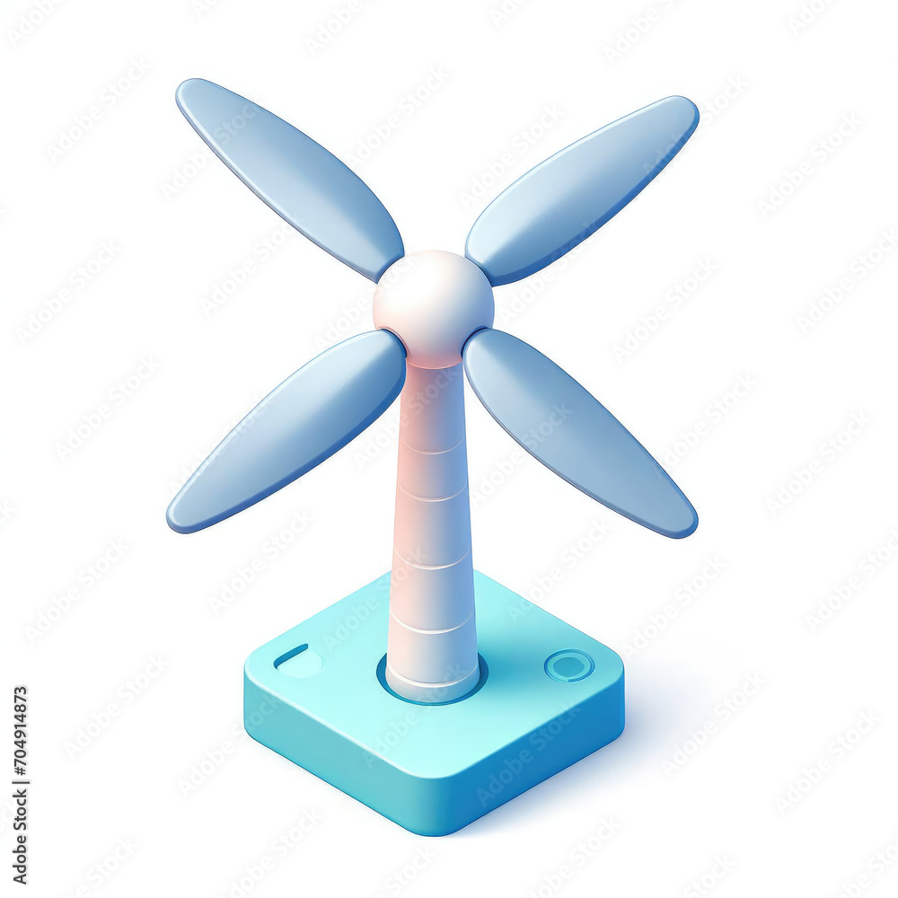 Wind turbine 3D minimalist cute isometric icon on a white background Wind turbine 3D minimalist cute isometric icon on a white background
