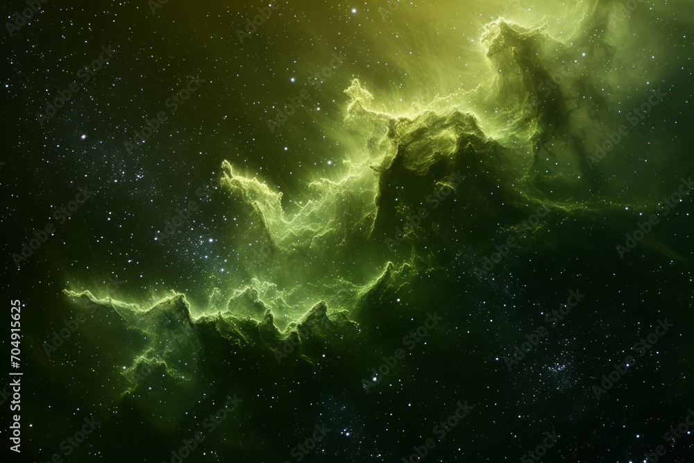 Green nebula space background - obrazy, fototapety, plakaty 