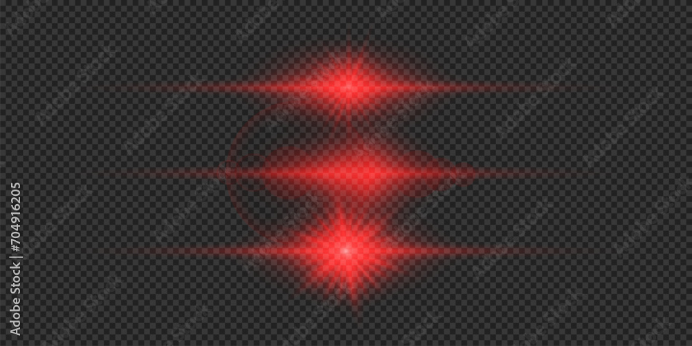 Set of red horizontal light effects of lens flares Set of red horizontal light effects of lens flares
