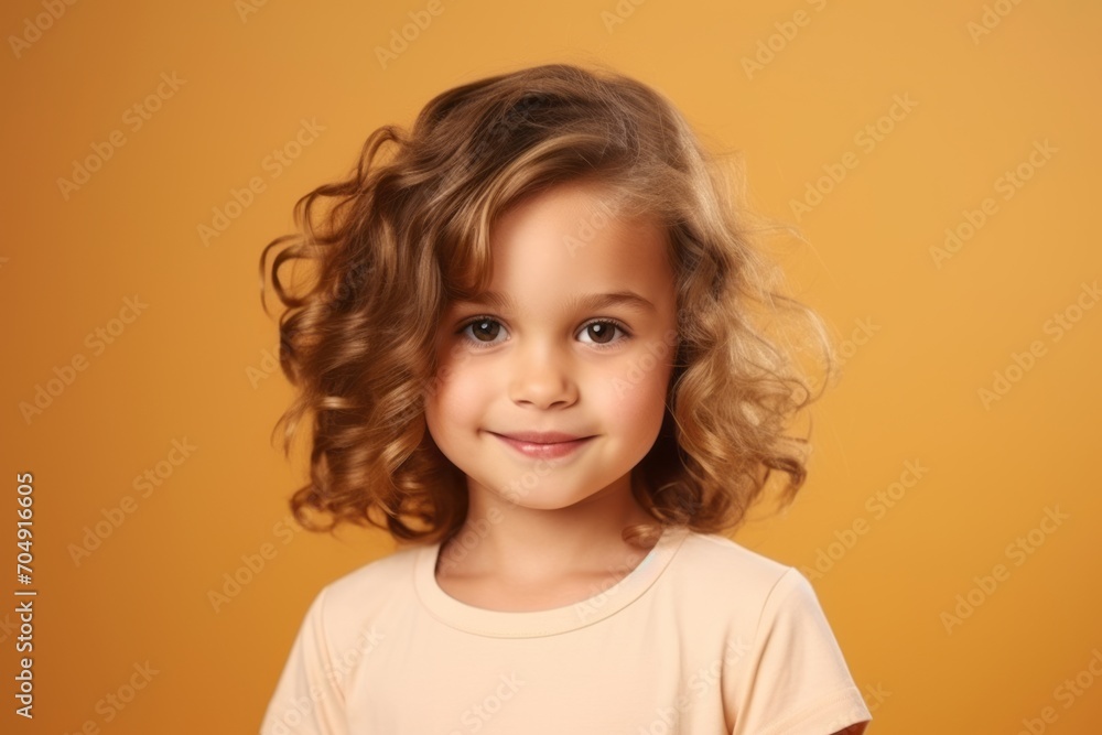 Portrait of a cute little girl with curly hair over orange background Portrait of a cute little girl with curly hair over orange background