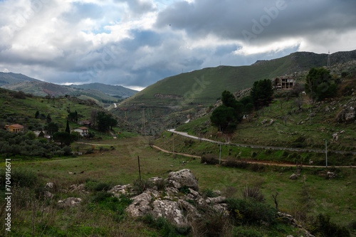 Scenic view over the green agriculture fields at the Italian countryside around Contrada Rebuttone, Italy photo