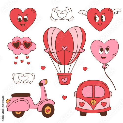set of isolated retro transport, hearts, clouds for Valentine's Day