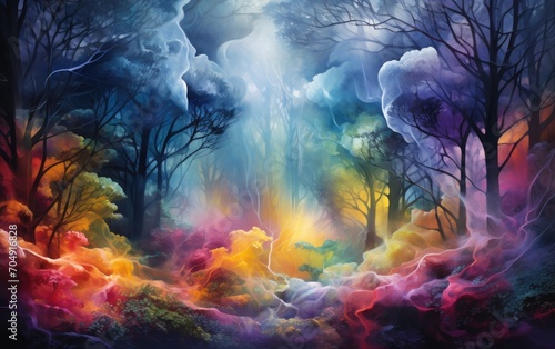 Colorful smoke, In a mystical forest, envision trees exhaling vibrant trails of abstract smoke that dance with the wind. © Tayyab Imtiaz