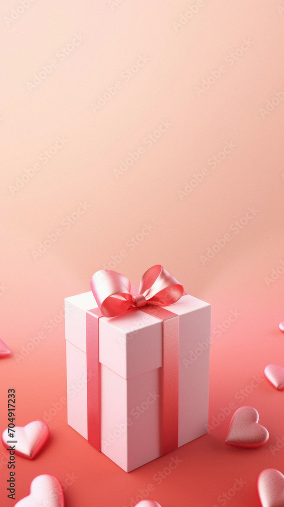 Valentine's day background with gift box and hearts on pink background.