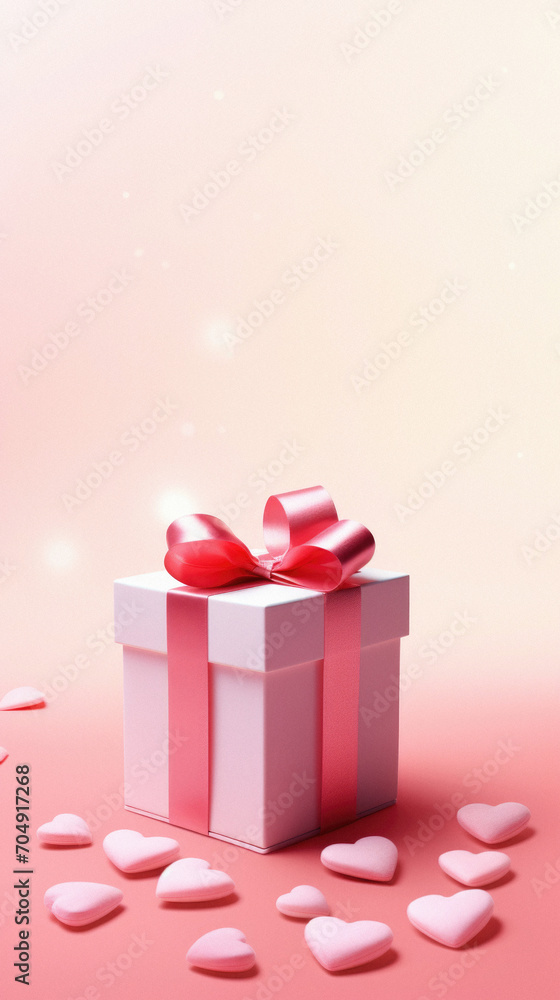 Gift box and hearts on pink background. Valentine's day concept.