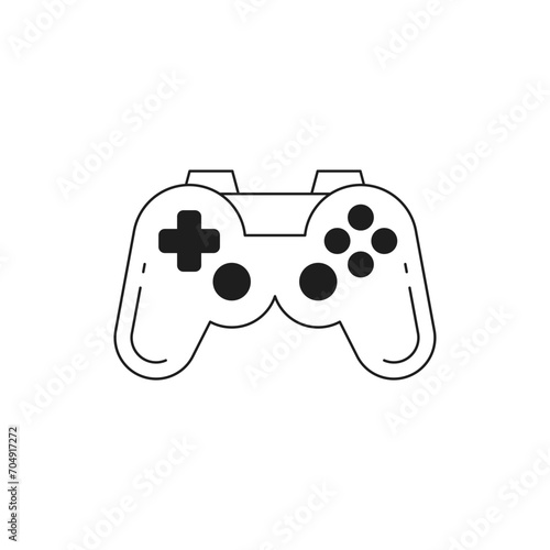 Y2k gamepad joystick virtual game playing controller monochrome line retro groovy icon vector