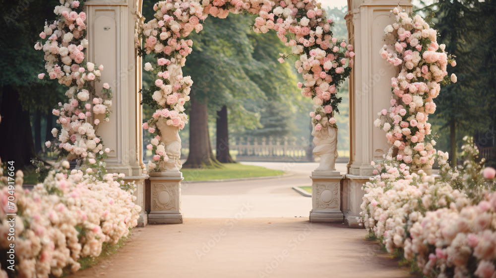 Arch walkway decorated with fantastic roses