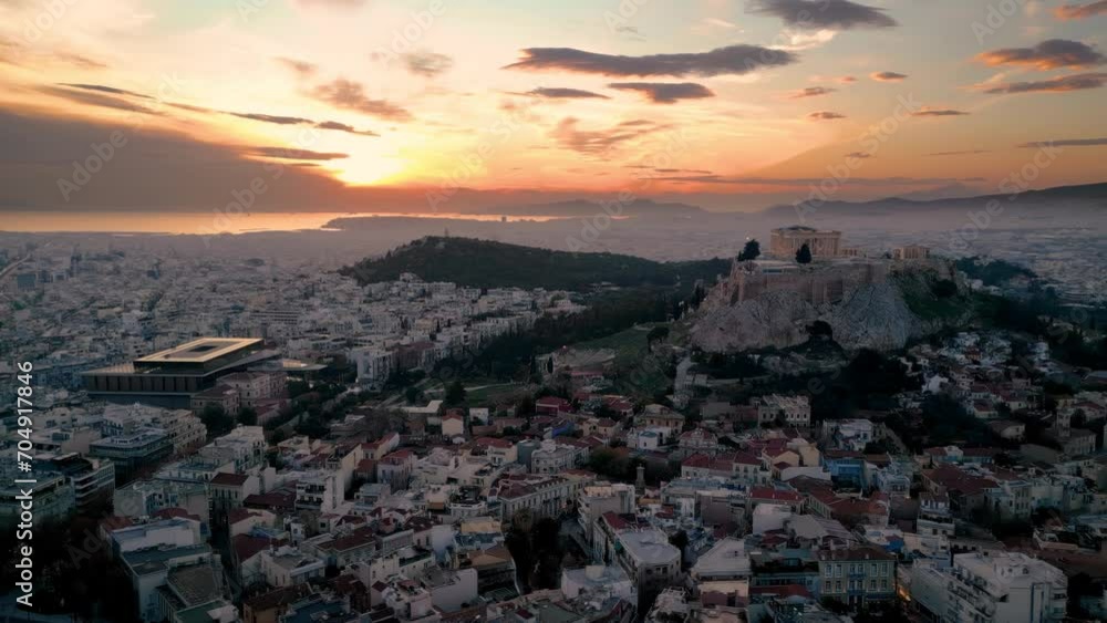 Panoramic aerial view of the skyline of downtown Athens during sunset time, Greece Panoramic aerial view of the skyline of downtown Athens during sunset time, Greece