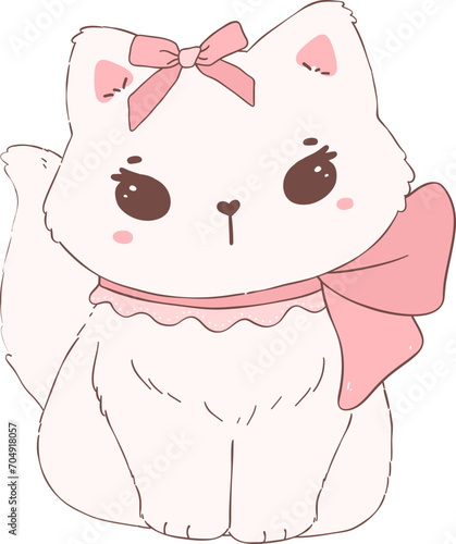 cute coquette cat in white with pink pastel accessory doodle