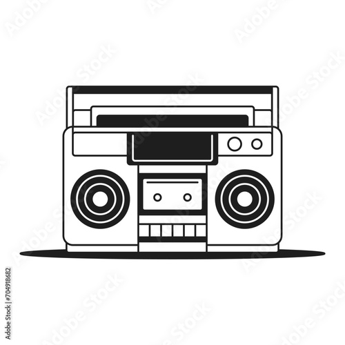 Y2k retro tape record player for music cassette broadcasting monochrome line groovy icon vector