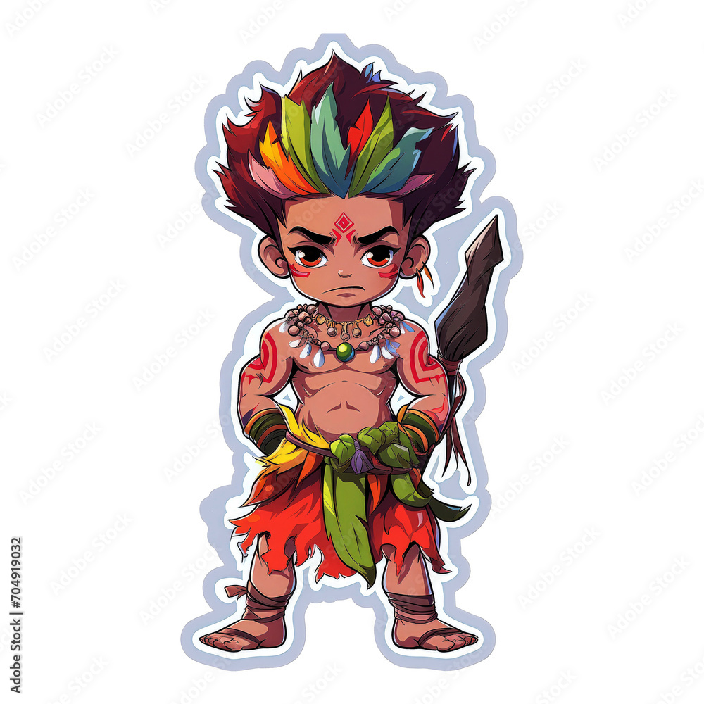 Tribal children cartoon for your project. Tribal kid with feather