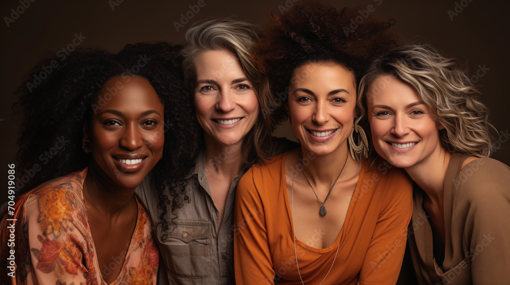 Fototapeta premium Portrait of four women on dark background