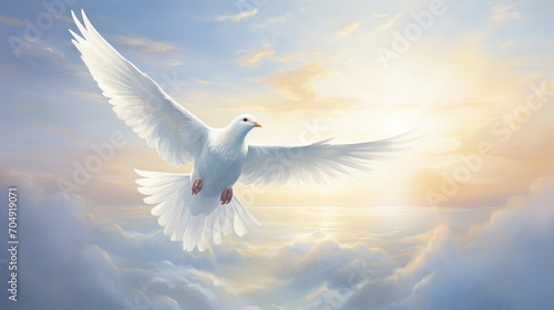 Two graceful white birds soaring through the vast blue sky, their wings outstretched in harmony, capturing a moment of serene freedom and flight.