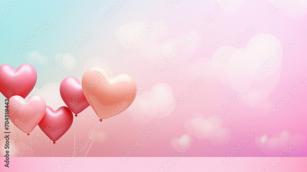 Valentine's day background with pink and red heart shaped balloons.