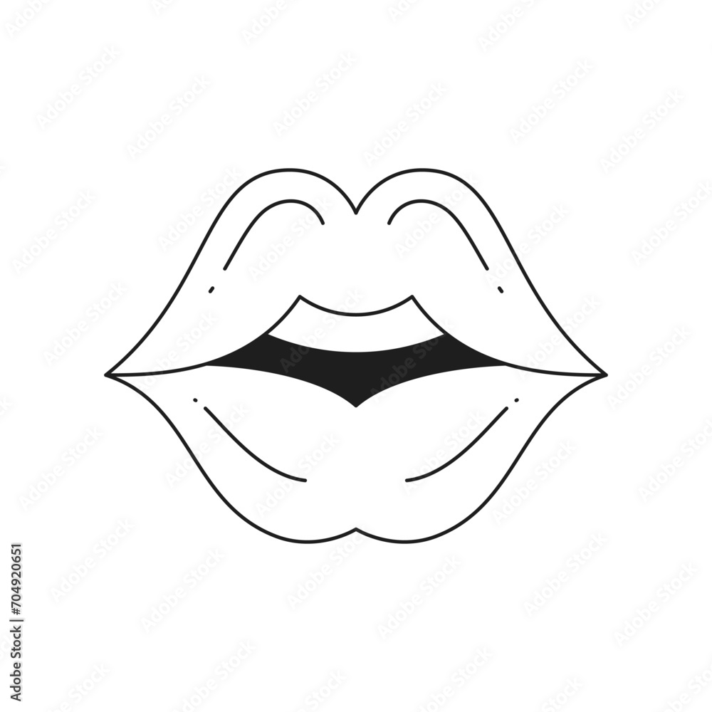 Y2k sexy woman lips fashion cosmetic cartoon element monochrome line retro groovy icon vector Y2k sexy woman lips fashion cosmetic cartoon element monochrome line retro groovy icon vector