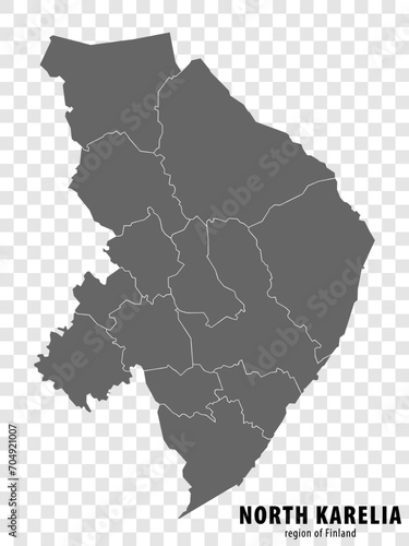 Blank map North Karelia Region  of  Finland. High quality map North Karelia on transparent background for your web site design, logo, app, UI.  Finland.  EPS10.