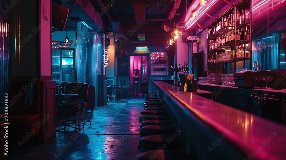 Dark style bar concept with neon. - obrazy, fototapety, plakaty 