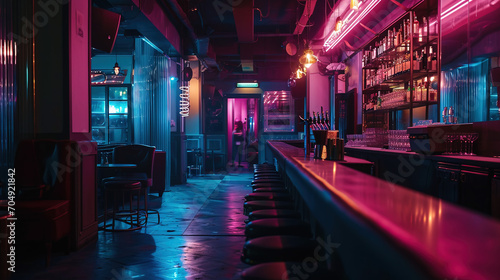 Dark style bar concept with neon. photo