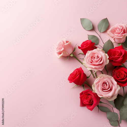 bouquet of roses on a pink  background