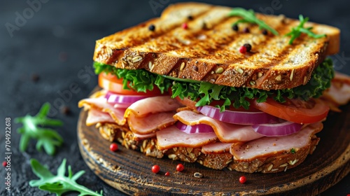 Delicious cured ham sandwiches with lettuce. photo