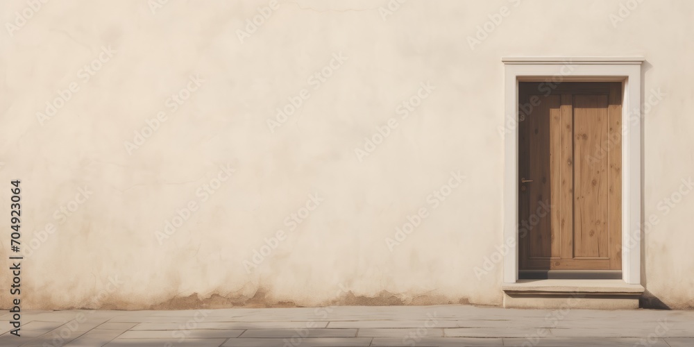 Fototapeta premium A rustic countryside house door bathed in sunlight serves as an inspiring background for creative content, embodying the simplicity and charm of rural living.