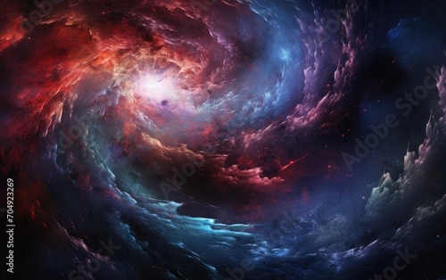 A swirling vortex of cosmic dust and particles, each particle emitting a unique color, Abstract colorful objects.
