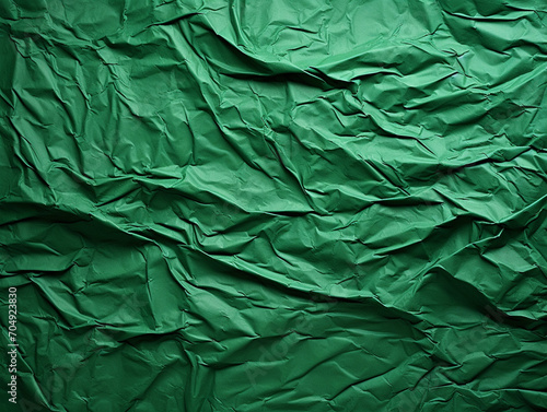 Green color crumpled paper texture background - ai generative