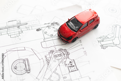 Foto car loan, vehicle purchase with money from bank, cash, car, and car key on a con