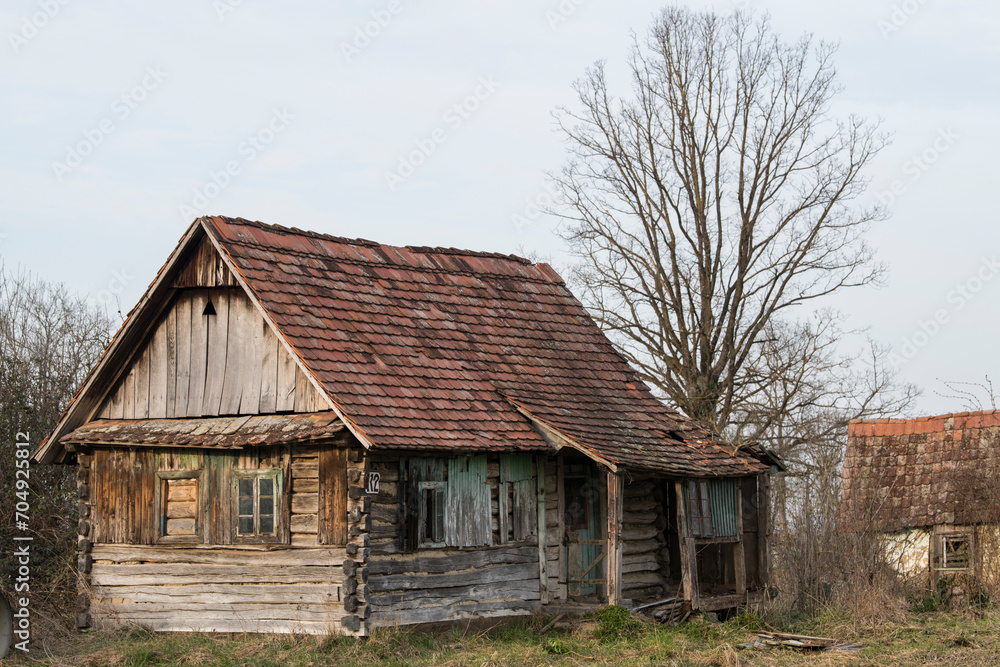 Croatia, April 20,2022 : Very old traditional wooden house. Croatia, April 20,2022 : Very old traditional wooden house.
