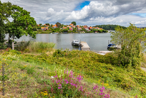 Scandinavian summer landscape of Karlskrona island on Baltic sea coast, Sweden. Brandaholm neighbourhood photo