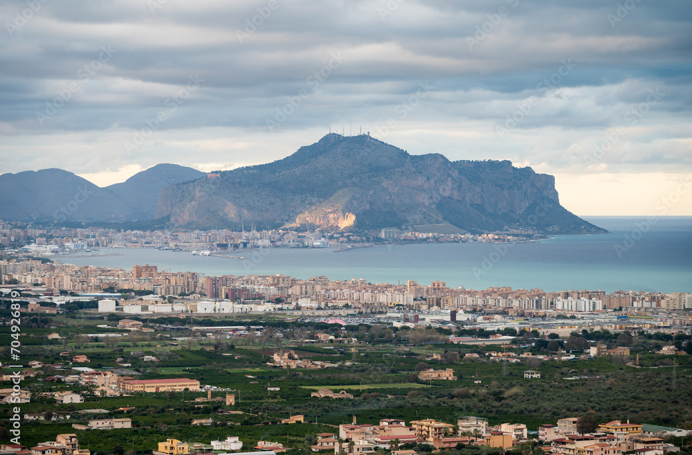 Panoramic view over the city and bay of Palermo, Italy