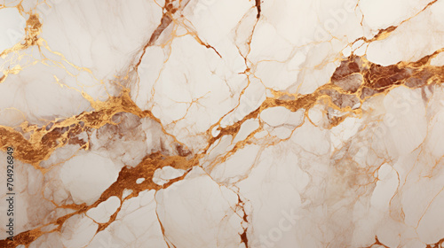A view of a marble surface, possibly white calacatta gold marble, is seen with gold accents. photo