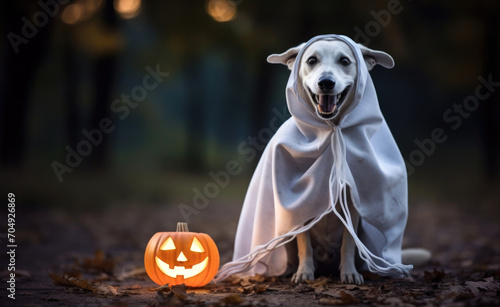 halloween jack o lantern pumpkin and dog