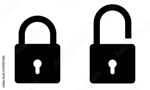 padlock, black and white vector illustration of locked and unlocked lock
