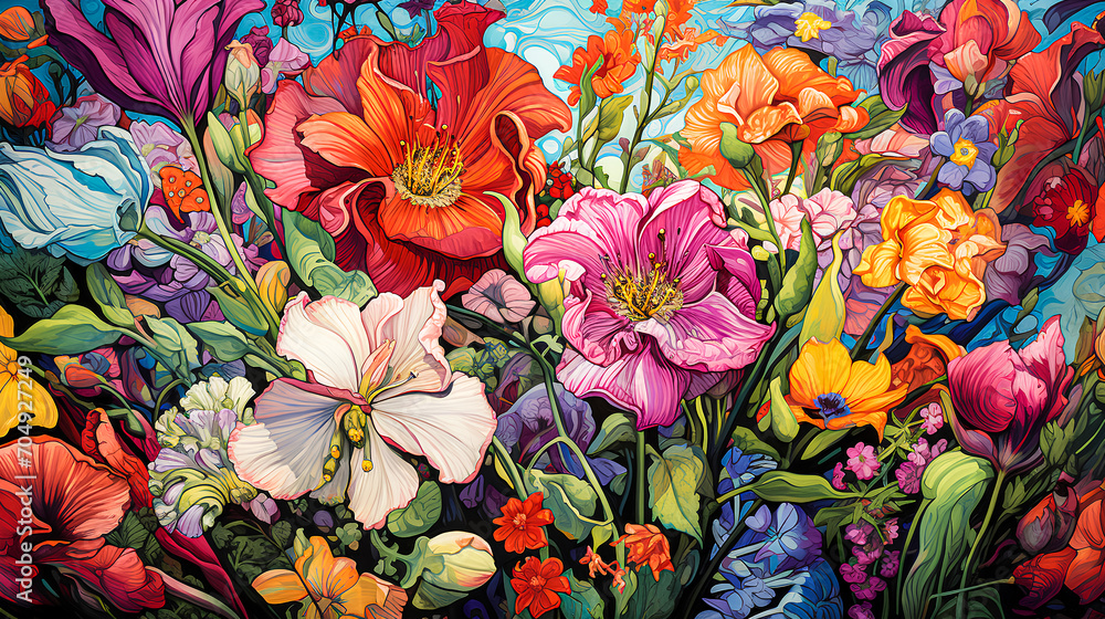 A painting of a... Velvet Kiss Unveiling Petals of Dawn, Moonlight Sonata in Dewdrop Diamonds, Sun-Kissed Symphony in Crimson Embrace, Woven Silks Unfurling Dreams of Spring, Whispers of Eden on Fragi