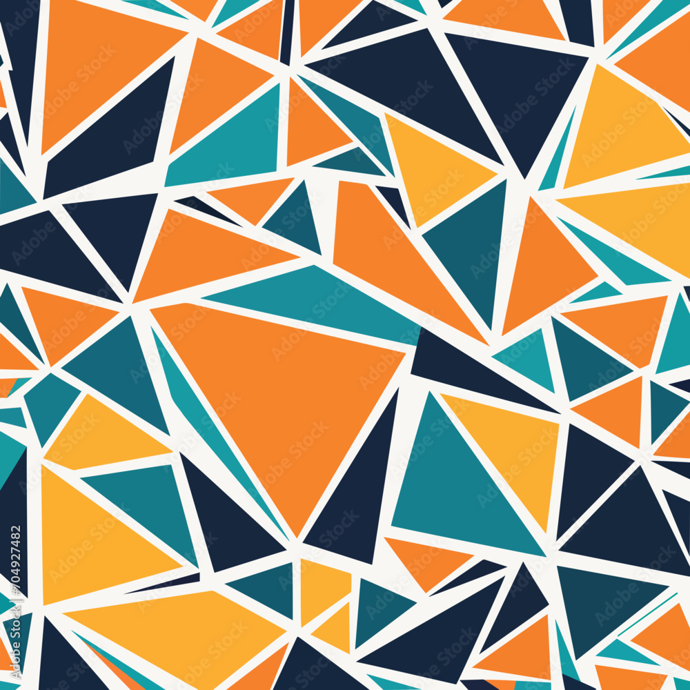 Seamless geometric pattern with colorful triangles, retro vector illustration