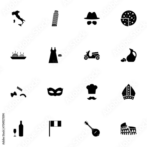 Italian icon - Expand to any size - Change to any colour. Perfect Flat Vector Contains such Icons as venice, mask, carnival, pasta, mafia, delicatessen, map, scooter, pisa, coliseum, food, wine, oil