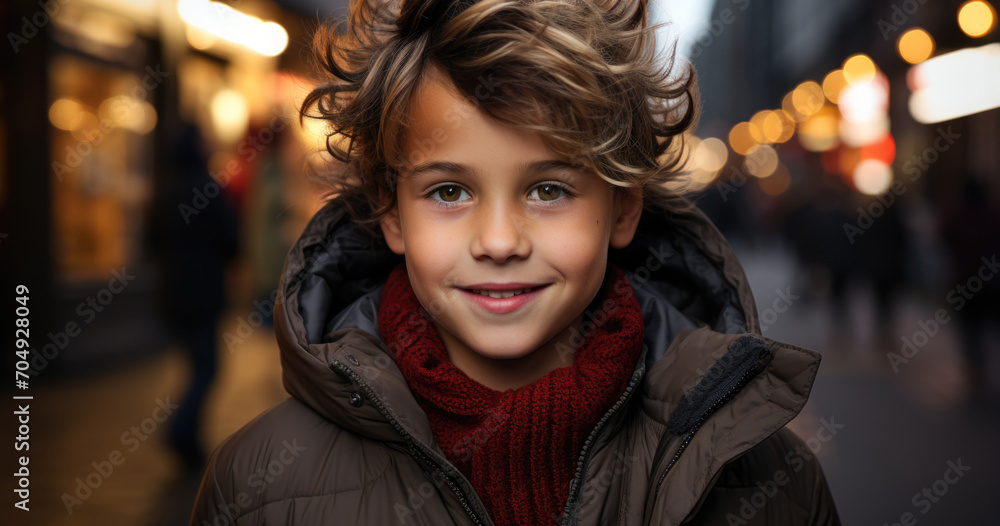 portrait of a smiling boy in a jacket on the street portrait of a smiling boy in a jacket on the street