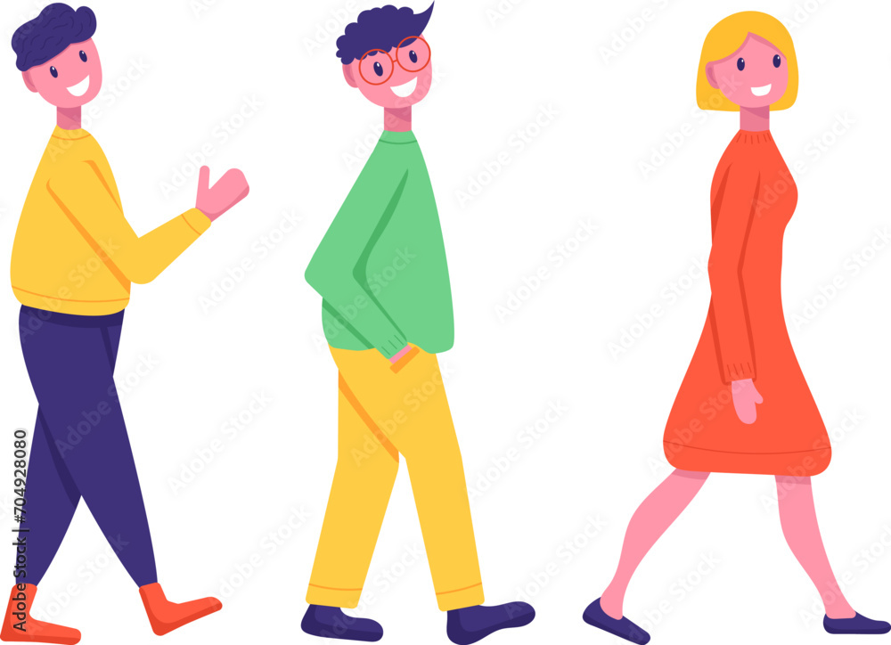 walking people in flat style, cute characters, vector