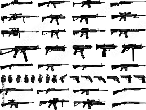 set of weapons, silhouette on a white background, vector