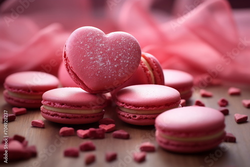 Valentine's Day sweets. Pink macaroons heart shaped © Canvas Alchemy