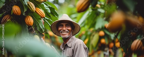 portrait of a cocoa farmer harvesting cocoa