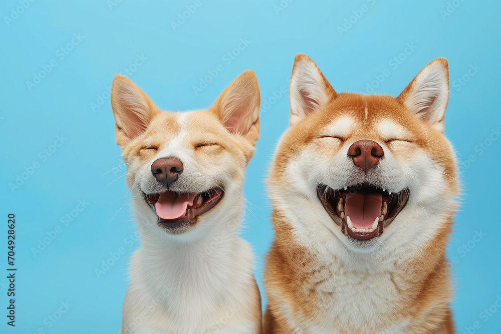 Joyful Canine Companions: Summer Vibes on a Blue Background