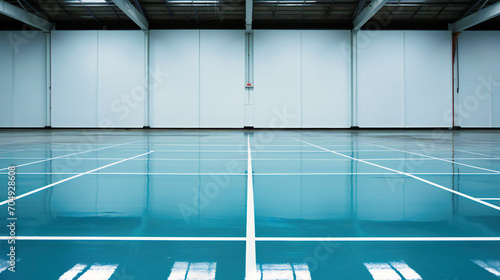 Indoor sports haven: Immerse yourself in the vibrant blue surroundings of an empty sports hall, offering a perfect blend of health, fitness, and aquatic competition in a modern stadium setting. photo