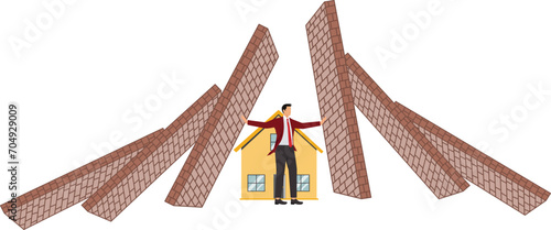 Domino, House, Crisis, Housing Development, Despair, Weakness, Businessman