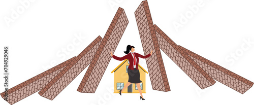 Domino, House, Crisis, Housing Development, Despair, Weakness, Businesswoman