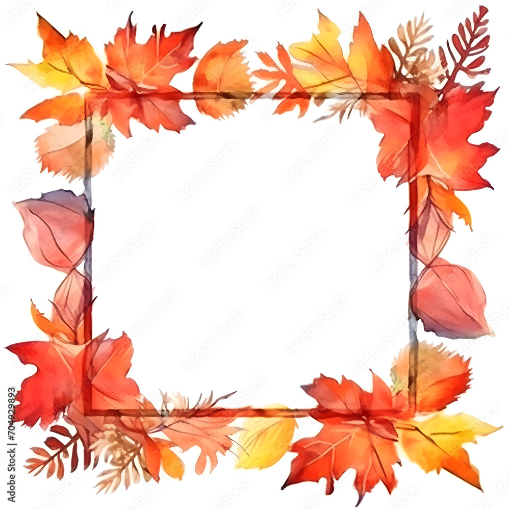 Watercolor Frame of different kinds of autumn leaves isolated on white background Watercolor Frame of different kinds of autumn leaves isolated on white background